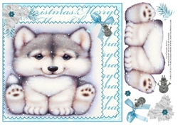 CUTE BABY WOLF CHRISTMAS CARD WITH CHARM