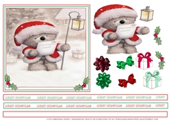 CHRISTMAS TEDDY 1 6X6 WITH SENTIMENT RIBBON BORDERS