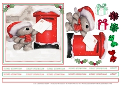 CHRISTMAS TEDDY 2 6X6 WITH SENTIMENT RIBBON BORDERS