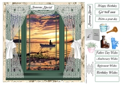 FISHING BOAT THROUGH THE WINDOW FATHERS DAY AND MULTI SENTIMENTS