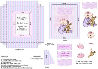 Baby Girl & Rabbit Picture Framed Card