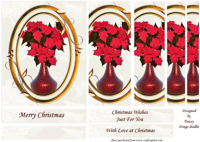 Gold Framed Poinsettia in Red Vase