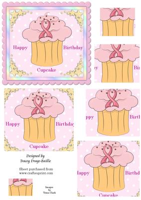 Cupcake, Pink Ribbon & Stars Birthday