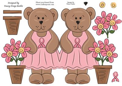Bear in a Dress with a Pink Ribbon