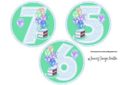 Blue and Green 5 6 7 with Balloons
