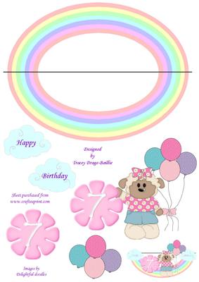 7th Birthday Sheep Wobble Card - Girl