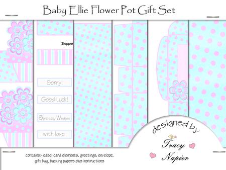 Baby Ellie Flower Pot Easel Card and Gift Bag Set