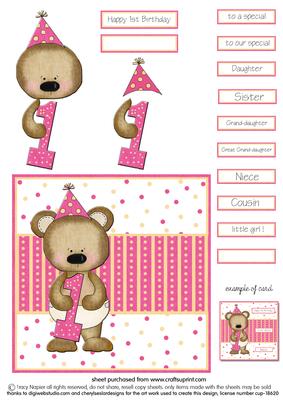 First Birthday Quick Card Girl