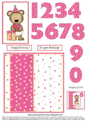 Birthday Bear Age Quick Card Girl