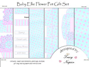 Baby Ellie Flower Pot Easel Card and Gift Bag Set