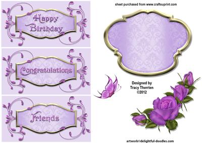 Pink and Purple Rose Card Embellishments