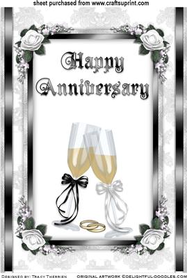 Anniversary Champagne Glasses on Black Satin