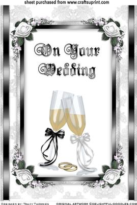 Wedding Day Champagne Glasses on Satin-lace