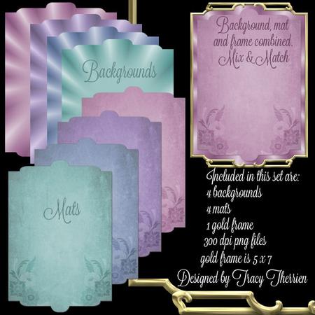 Backgrounds, Mats and Gold Frame in Layers