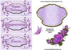 Pink and Purple Rose Card Embellishments