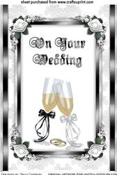Wedding Day Champagne Glasses on Satin-lace