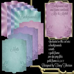 Backgrounds, Mats and Gold Frame in Layers