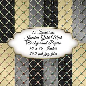 Jeweled Gold Mesh Background Papers