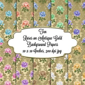 Roses on Antique Gold Background Papers