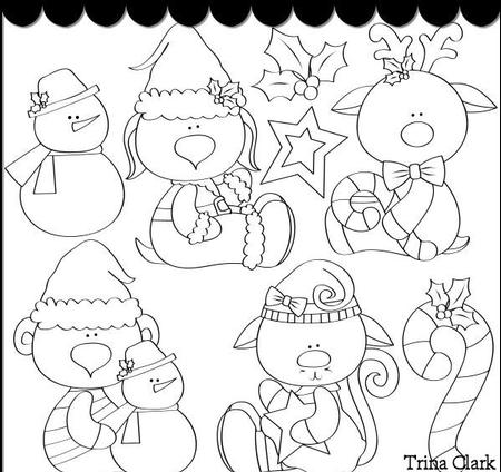 Santa's Friends 1 B/w Clip Art