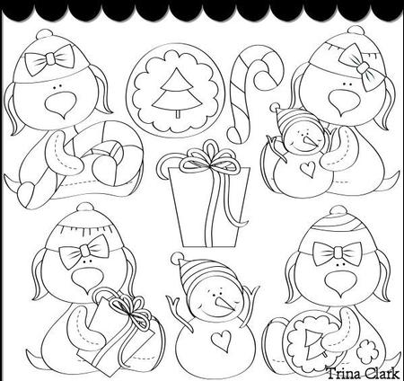 Yuletide Doggies 1 B/w Clip Art