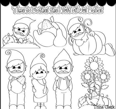 Autumn Gnomes 1 B/w Clip Art
