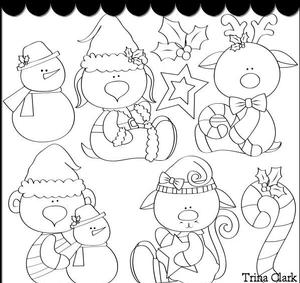 Santa's Friends 1 B/w Clip Art