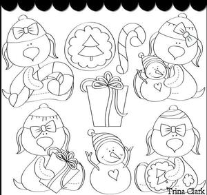 Yuletide Doggies 1 B/w Clip Art