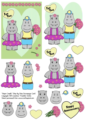 Hippo Couple Step by Step Decoupage Card Front