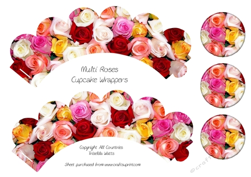Multi Coloured Roses Cupcake Wrappers