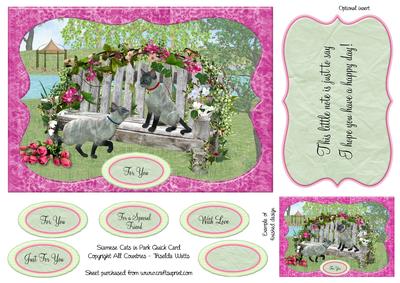 Grey Siamese Cats in Park Quick A5 Card Front Pink