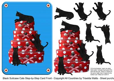 Black Cats on Suitcases Step by Step Decoupage Card Front