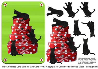 Black Cats on Suitcases Step by Step Decoupage Card Front