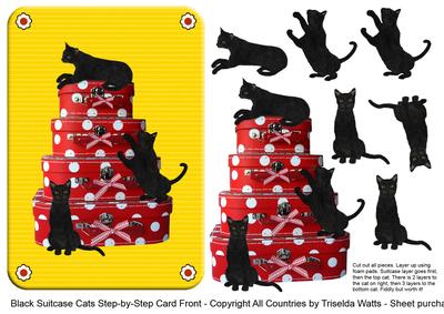 Black Cats on Suitcases Step by Step Decoupage Card Front