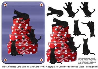 Black Cats on Suitcases Step by Step Decoupage Card Front