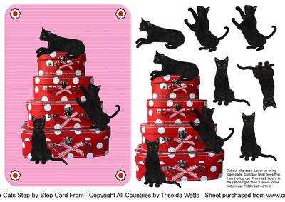 Black Cats on Suitcases Step by Step Decoupage Card Front