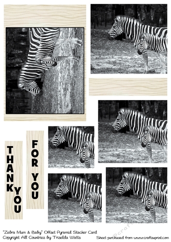 Zebra Mum and Baby Offset Pyramid Stacker Card Front