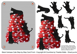 Black Cats on Suitcases Step by Step Decoupage Card Front