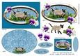 Siamese Cats and Pansies Step by Step Card with Insert Blue