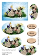 Siamese Cats and Pansies Oval Layer Card Blue
