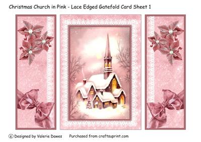 Christmas Church in Pink - Gatefold Card Sheet 1