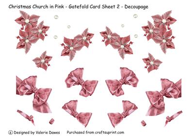 Christmas Church in Pink - Gatefold Card Sheet 2 Decoupage