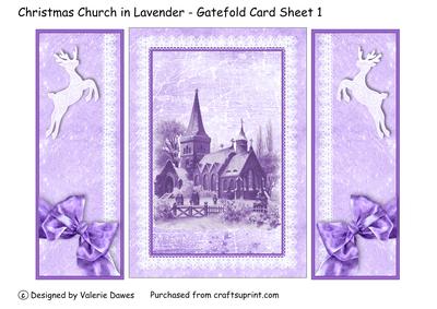Christmas Church in Lavender - Gatefold Card Sheet 1