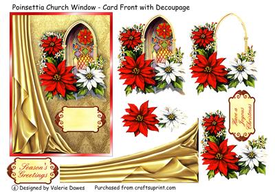 Poinsettia Church Window - Card Front with Decoupage