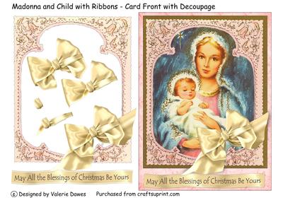 Madonna and Child with Ribbons - Card Front with Decoupage