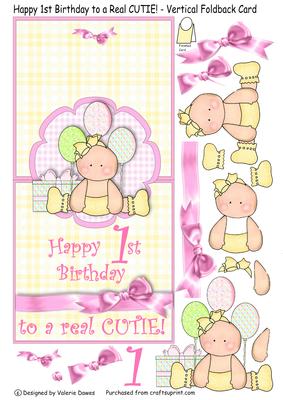 Happy 1st Birthday Cutie! - Vertical Foldback Card