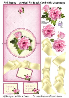 Pink Roses - Vertical Foldback Card