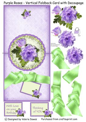 Purple Roses - Vertical Foldback Card