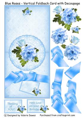 Blue Roses - Vertical Foldback Card