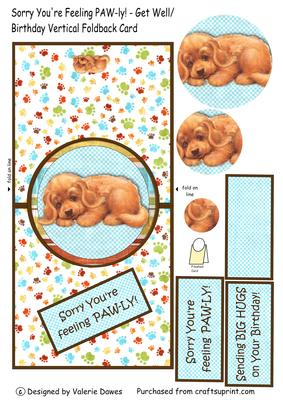 Sorry You're Feeling Paw-ly! Vertical Foldback Card